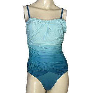 Blue Rio size S one piece teal aqua blue ombre ruched one piece‎ swimsuit